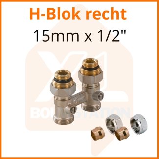 Onderblok 2 pijps / H-blok recht 15mm x 1/2''